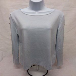 Women's Medium Jaclyn Smith Long Slit Sleeve Light Blue Round Neck Blouse
